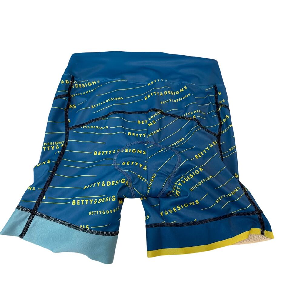 Betty Design Short Cycling Blue Yellow Skull Butterfly Size Large Women Padded - Picture 6 of 6